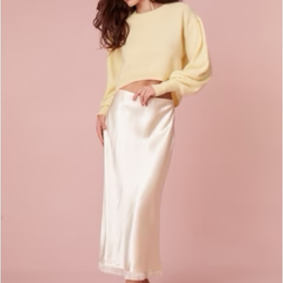 LoveShackFancy Castle Satin MIDI Skirt XL NWT Alabaster Yellow NWT - Picture 1 of 1
